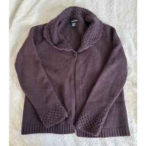 Vtg Alexandra Bartlett Brown Wool One Button Cardigan L Quiet Luxury
